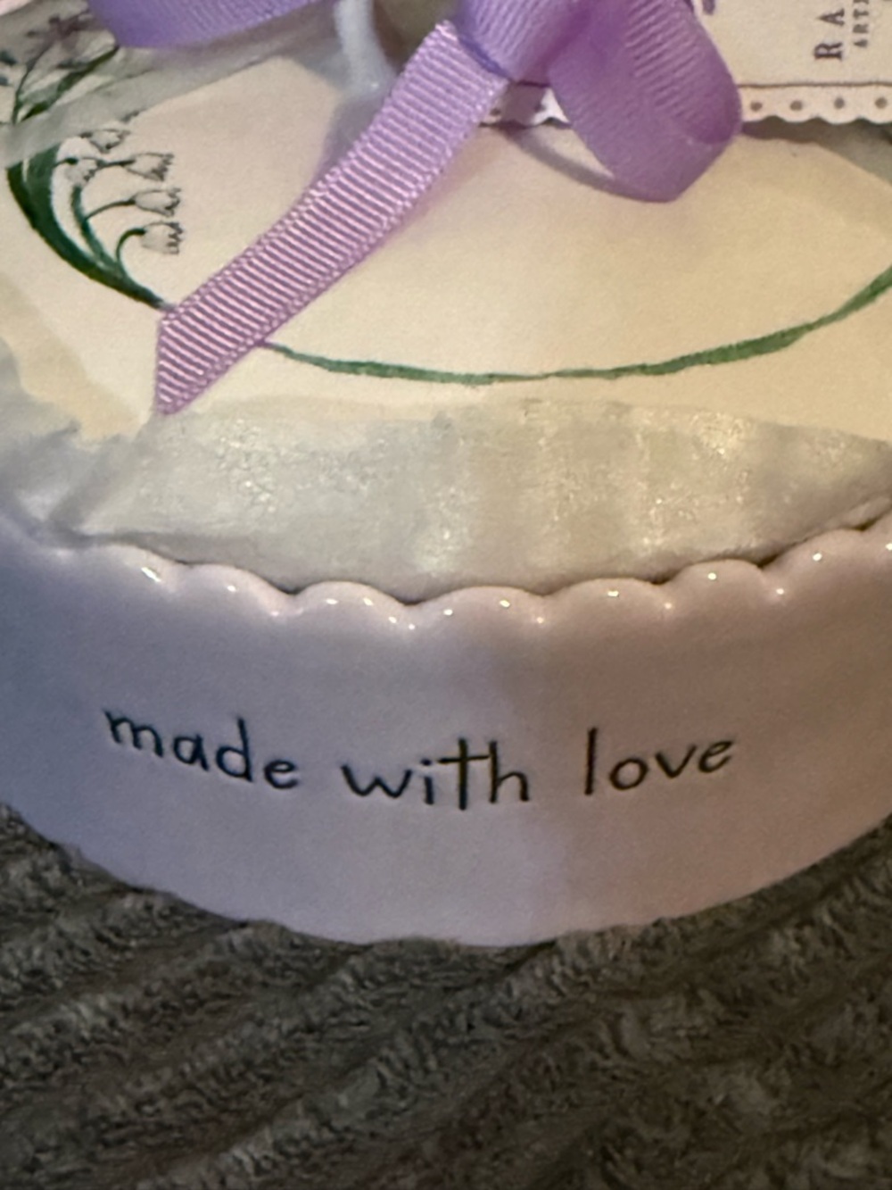 Rae Dunn Ceramic Covered Dish - Lilac & White- "Made With Love" - Picture 9 of 10